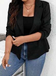 SHEIN CURVE+ 大码女装秋装新款时尚休闲通勤优雅职场工作返校服教师服商务职业骄傲服黑色上衣商务休闲大码工装裤外出上衣黑色西装外套