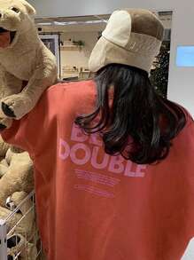 DAZY Women's Loose Letter Print Crew Neck Sweatshirt,Long Sleeve Tops,Fall Clothes - Burnt Orange - View 3