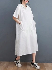 INAWLY 女士休闲宽松纯色迷你连衣裙 - 白色 - 查看 5