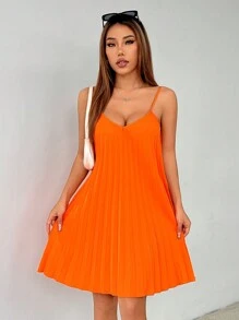SHEIN PETITE Orangenes plissiertes trägerloses Kleid, Korallenkleid, Frühlingskleid