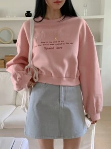 DAZY Flece Oversized Embroidered Cropped Sweatshirt For Women,Fall Clothes