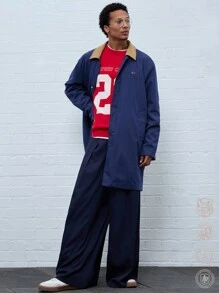 Manfinity VCAY Áo khoác dài tay dệt chắp vá cho nam, dành cho mùa thu đông - Màu xanh hải quân - Xem 3