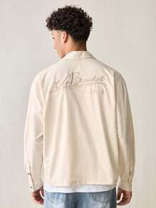 Manfinity VCAY Camisa tejida de manga larga con estampado de letra inglesa, de corte holgado, informal, para hombres jóvenes