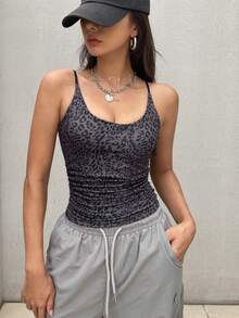 DAZY Women's Adjustable Strap Fitted Wide Collar Camisole - Dark Grey - View 7