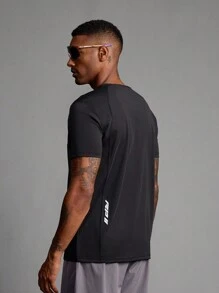 Coreblaze Boyfriend Style Men's Letter Print Round Neck Raglan Sleeve Casual Fitness Workout T-Shirt Gym Clothes - Black - View 2