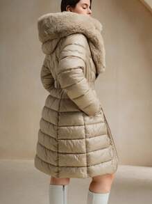 Anewsta 大码女式蓬松连帽系带长款夹克，温暖合身，适合冬季