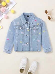 Chaqueta vaquera para niñas pequeñas con bordado de corazón, estilo nuevo - Lavado ligero - Ver 1