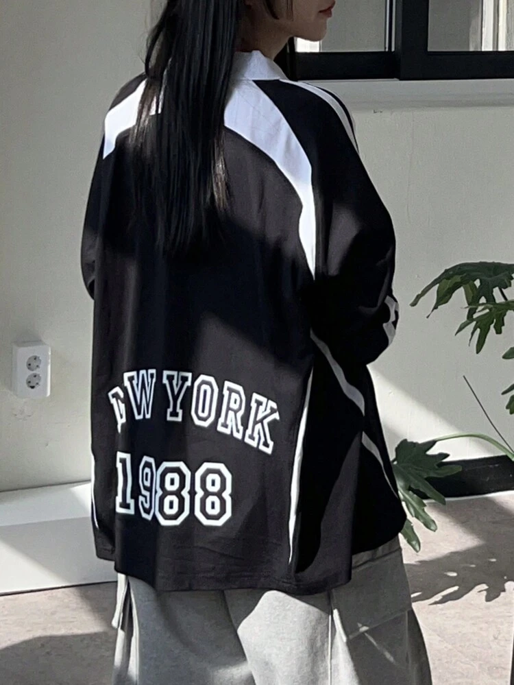 Women's Contrast Color Block Letter Print Streetwear Sweatshirt,Fall Clothes