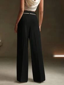 Anewsta Pantalones de traje modernos y urbanos de unicolor con adorno metálico en los bolsillos - Negro - Ver 2