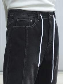 Manfinity EMRG Men's Fashionable Drawstring Casual Denim Jeans For Daily Wear - Black - View 6