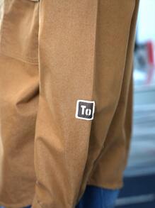 Claim Dot 男式宽松休闲落肩牛仔卡其衬衫 - 卡其色 - 查看 7