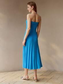 MOTF PREMIUM WOMEN PLAIN FLARED HEM TUBE DRESS - Blue - View 8