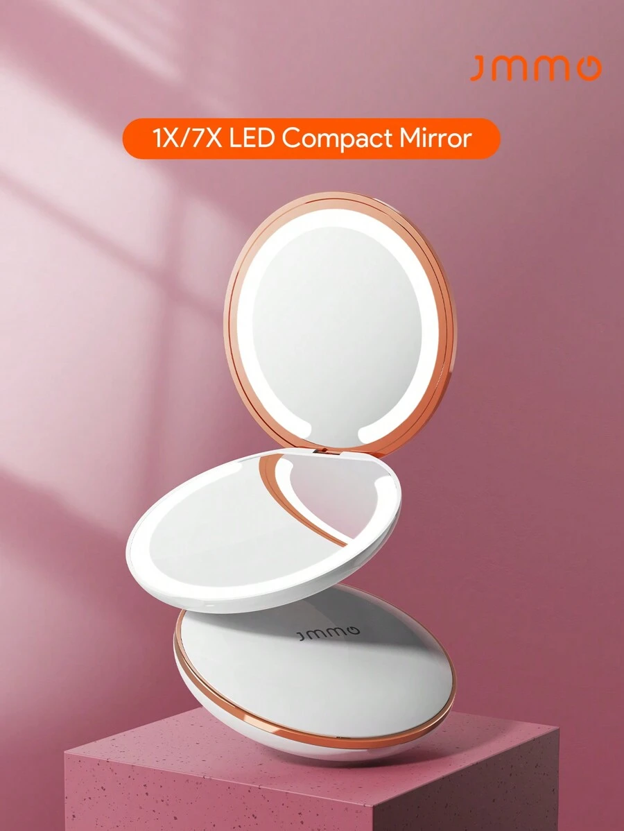 JMMO LED 化妝鏡 1x/7x 放大倍率,便攜式可充電發光旅行化妝鏡,3 色燈光,簡單易攜折疊式,適合手提包、錢包、口袋,女孩禮物,美容與個人護理必需品 - 白色 - 查看 1