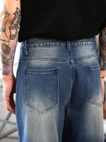 Manfinity Hypemode Men's Dark Blue Pocket Loose Straight Leg Casual Jeans