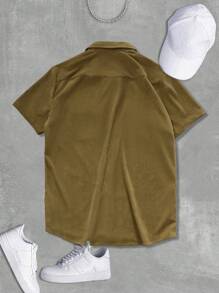 Manfinity Roghcode Men's Solid Color Minimalist Casual Short Sleeve Shirt - Brown - View 2