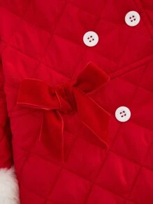 SHEIN 2 件套女婴红色圣诞加厚外套带帽，优雅迷人，温暖装扮，适合日常休闲装和度假装 - 彩色 - 查看 5