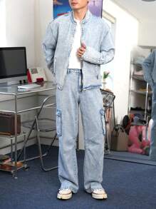 Claim Dot 男士浅蓝色斑驳牛仔街头装 - 淺色水洗藍 - 查看 1