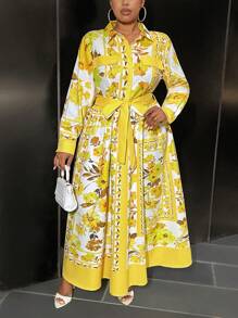 Slaydiva Fall Clothing Gorgeous High Price Palace Women's Plus Size Long Dress Long Sleeve Shirt Style A-Line,Beach Dress Sundress,Holiday Outfits Boho - Yellow - View 8