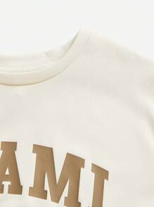 SHEIN Tween Boy Knitted Letter Printed Drop Shoulder Short Sleeve T-Shirt With Slanted Pockets And Drawstring Shorts Set - Camel - View 11