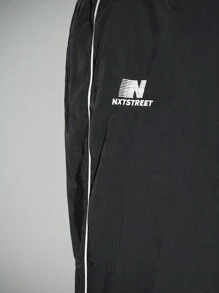 Manfinity VCAY Men's Plus Size Casual Woven Mid Waist Drawstring Ankle Pants With Reflective Trim, For Daily Wear - Black - View 3