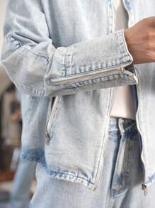 Claim Dot 男士浅蓝色斑驳牛仔街头装 - 淺色水洗藍 - 查看 6