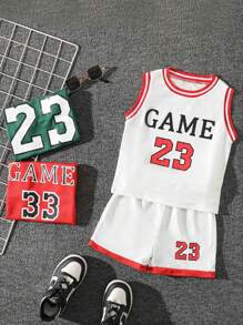 SHEIN 3 pezzi/set Divise da basket per l'allenamento per bambini, outfit sportivi estivi per ragazzi - Multicolore - Visualizzare 1