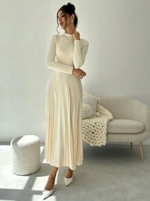 Firerie Women Autumn Pleated A-Line Long Sleeve Elegant Bodycon Dress,Pastel Dresses For Women