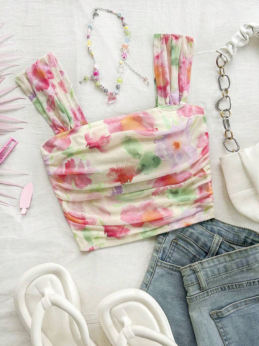 Soleia Áo Babydoll in hoa cỡ lớn cho nữ, Áo sơ mi không tay thường ngày cho ngày trở lại trường, kỳ nghỉ - Nhiều màu - Xem 1