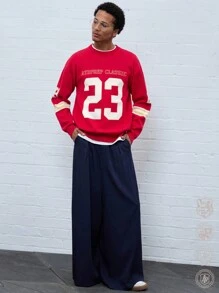 Manfinity NXTstreet 男士拼色圆领字母印花休闲毛衣，长袖 - 彩色 - 查看 3