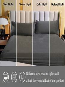 3pcs Solid Fitted Sheet Set, 1pc Fitted Sheet And 2pcs Pillow Case, Pillow Insert Not Include, Dark Grey Fabric Bed Sheet Set, For Bedroom - Dark Grey - View 7