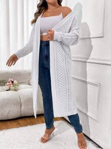 Calvaya Plus Size Women's Solid Color Simple Casual Long Sleeve Cardigan - White - View 6