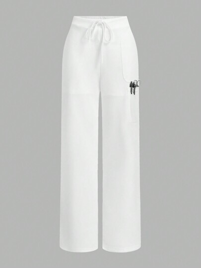 SHEIN TaskFit Women's Drawstring Casual Straight Leg Cargo Scrub Uniform Pants, Soft & Stretchy