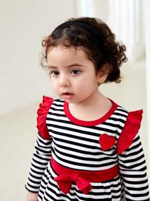 Bộ đồ liền thân hình trái tim sọc đen trắng ấm áp, thoải mái và thời trang cho bé gái, mùa thu/đông - Nhiều màu - Xem 5