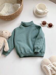 SHEIN 薄荷绿色厚针织柔软高领毛衣，休闲，适合上学、居家、户外，适合男婴和女婴，秋冬季 - 薄荷綠 - 查看 6