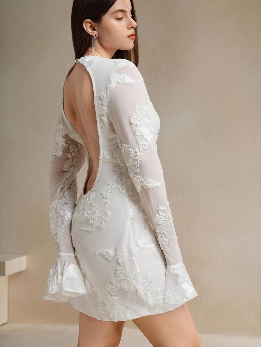 Anewsta Váy hở lưng thêu hoa thanh lịch lãng mạn cỡ lớn màu trắng dành cho nữ - trắng - Xem 1