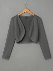 SHEIN EZwear 1pc Women Plain Long Sleeve Short Cardigan Jacket , Bolero Top - Grey - View 1
