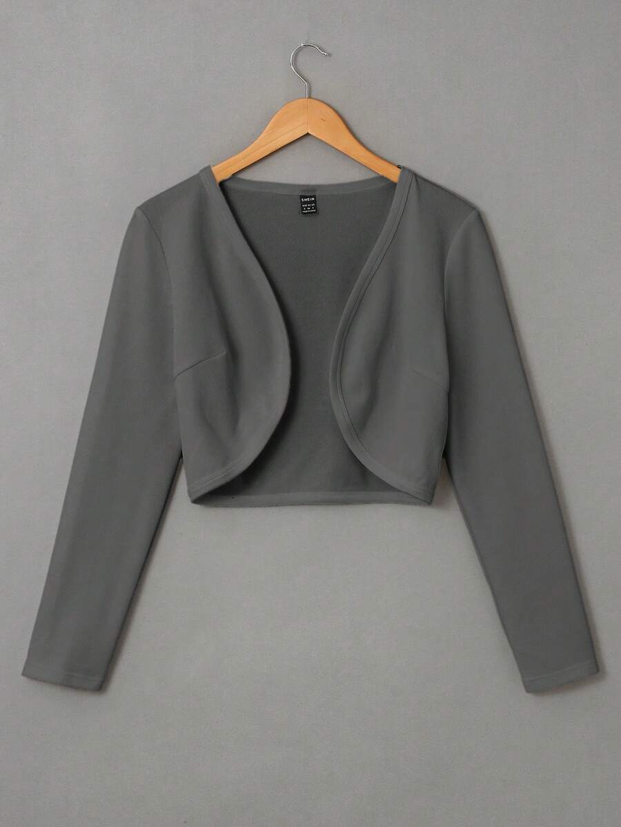 SHEIN EZwear 1pc Women Plain Long Sleeve Short Cardigan Jacket , Bolero Top - Grey - View 1