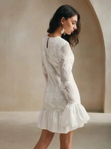 Anewsta Váy midi thêu hoa kiểu Pháp thanh lịch dành cho nữ trang phục thêu cho nữ - trắng - Xem 3