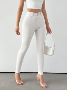 EURMUSE Quần Jeans Ống Đứng Ôm Dáng Màu Trơn Thường Ngày Cho Nữ - trắng - Xem 4