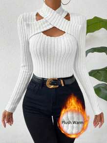 Chiquease Women Cross Neck Hollow Slim Graceful Elegant Charm Long Sleeve T-Shirt Fall Cloth For Women - White - View 1