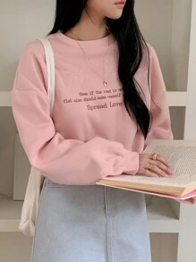 DAZY Flece Oversized Embroidered Cropped Sweatshirt For Women,Fall Clothes