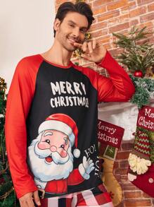 SHEIN 男士圣诞睡衣套装节日派对家庭配套睡衣圣诞老人印花长袖家居服，温暖舒适的面料适合圣诞节家庭聚会、节日摄影、秋冬季 - 彩色 - 查看 5