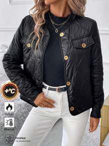 SHEIN Clasi Solid Color Button Front Long Sleeve Casual Padded Coat, Autumn/Winter Winter Women Coat - Multicolor - View 1