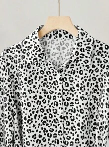 Modelyn 女式前扣长袖腰带豹纹时尚休闲阿拉伯朴素连衣裙 - 黑與白 - 查看 7