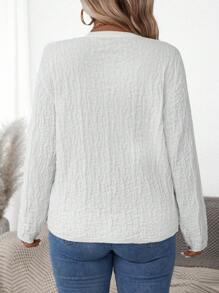 SHEIN LUNE Women's Plus Size Crew Neck Long Sleeve Solid Color Simple Casual Loose Knitted Pullover Sweater Fall Winter - White - View 2