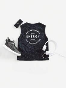 SHEIN Leap Crew Young Boy Letter Print Knitted Loose Fit Tank Top, Washed Look - Black - View 7