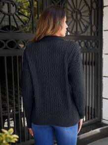 EURMUSE Women's Button-Up Long Sleeve Casual Loose Comfortable Fashionable Quality Sweater - Dark Grey - View 2