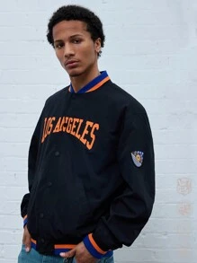 Manfinity VCAY Men's Loose Boxy Collar Long Sleeve Woven Jacket & Coats, For Fall Winter