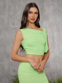 evoluSHEIN X Anitta Jheni Designer Women Striped Twist Knot Asymmetrical Neck Sleeveless Cropped Fitted Tank Top, Holiday, Festival