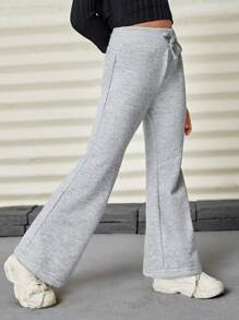 SHEIN Young Girl Solid High Waist Flare Leg Sweatpants For Summer / Fall Outdoor Activities,Casual & Daily Wear & School Daily Flared Sweatpantsflare Sweatpantsflare Sweat Pantswide Leg Sweatpants